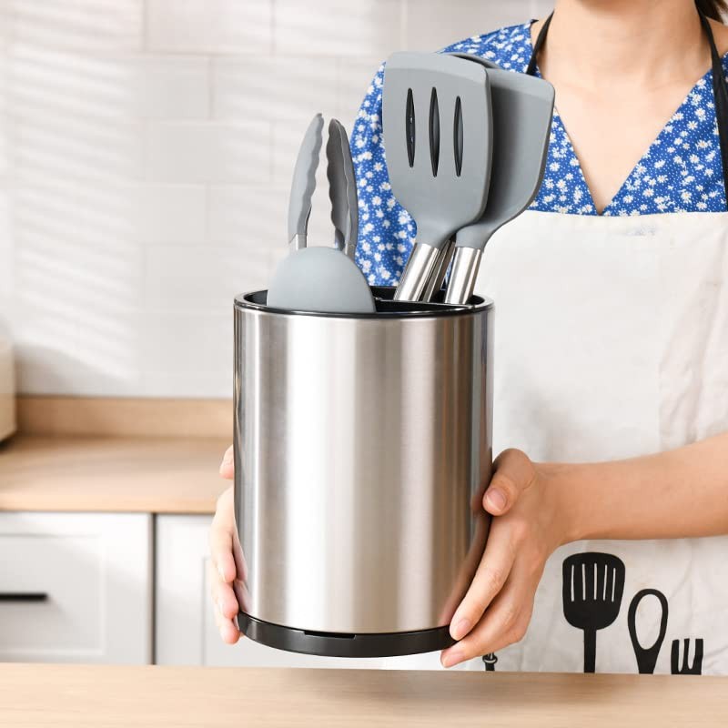 RedCall Stainless Steel Cooking Utensil Holder,360° Rotating Kitchen Utensil Holder,Extra
