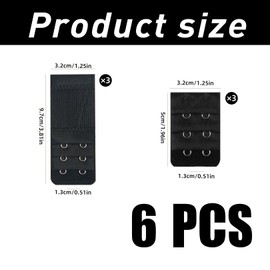6 Stück BH Verlängerung,Elastische BH Erweiterung 3 Haken,BH Verschluss Verlängerung,Bequemer Bra Extender für Damen,BH-verlängerer,Bequem BH-Verschluss für Schwangere & Alltag,BH Zubehör(Schwarz)