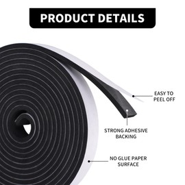 Weather Stripping Door Seal, Weather Stripping, Door Weather Stripping, Door Seal, Door Seal Strip for Door Frame, Foam Tape Soundproof, 0.394 in x 0.118 in, 5 Rolls Total 131FT Black