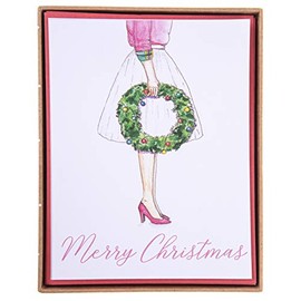 Graphique Fashion Wreath Holiday Cards | Pack of 15 Cards with Envelopes | Blank Inside | Christmas Greetings | Glitter Accents | Boxed Set | 4.25" x 5.5"