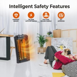 Comfort Zone Indoor Tower Space Heater, Adjustable Thermostat, Radiant Heat, Electric Heater, 2 Heat Settings, Overheat Protection, Tip-Over Switch, Ideal for Home, Bedroom, & Office, 1,500W, MT1208A