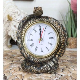 Reptile Coiled Diamondback Rattlesnake Serpent Desktop Table Clock Figurine