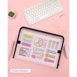 SKYDUE Accordion File Organizer, 7 Pocket Expanding File Folder with Front Pocket, Important Document Organizer with Double Zipper, School Office Supplies，Pink Folder