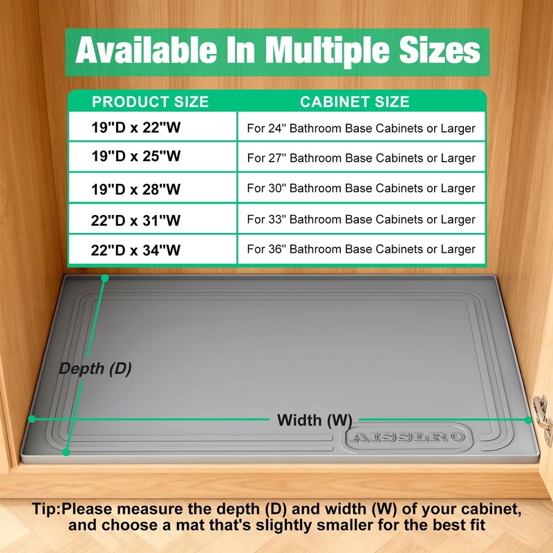 Aisslro Under Sink Mat 25" X 19", Waterproof Silicone Under