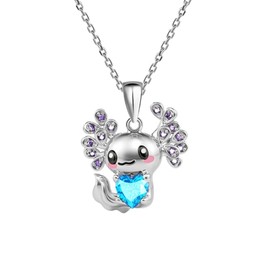 ZMANYIJEW Cute Axolotl Necklace Blue Pink Crystal Axolotl Pendant Necklace Kawaii Black Axolotl Pendant Necklace Axolotl Gifts for Women Daughter Son Birthday Party (Blue)