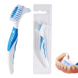 Denture Brushes Set of 2 with Double Bristle Head, Denture Cleaning Brush, Multi-layer Bristles, Denture Brush for Denture Care, Non-Slip Rubber Handle for False Teeth