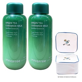 Innisfree Green Tea Ceramide Milk Essence 160mlx2+Play Green Cosmetic Pouch (Blue) / 이니스프리 그린티 세라마이드 밀크 에센스 160mlx2개+플레이그린 화장품 파우치(블루)