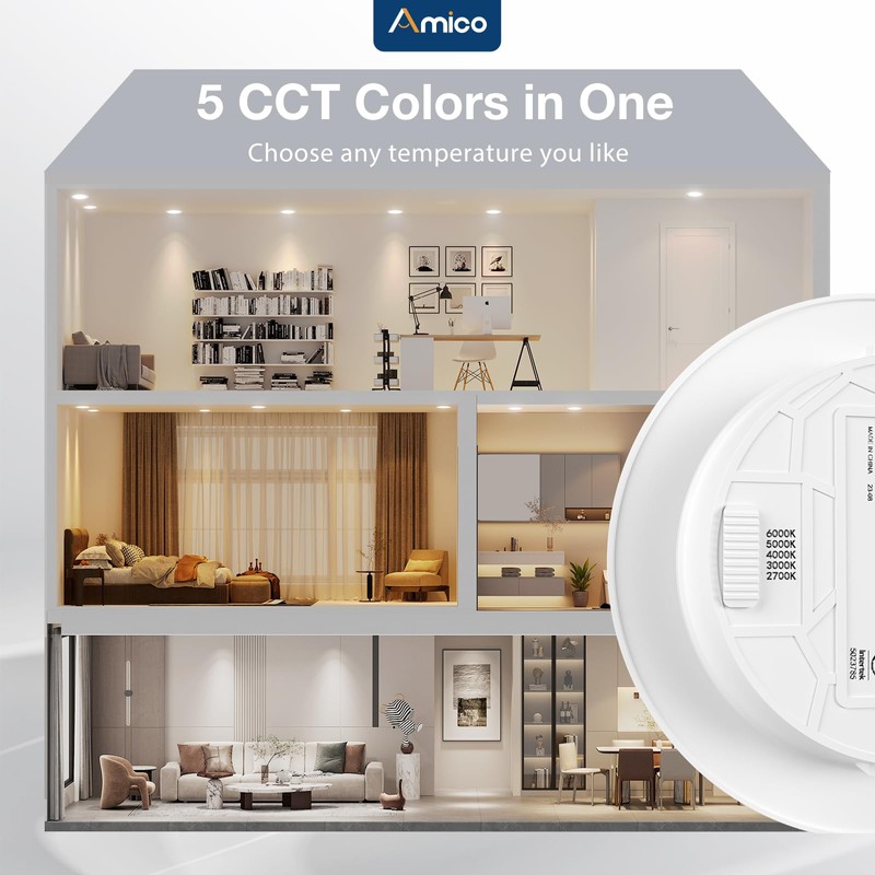 Amico Recessed Lighting 4 Inch, 4 Pack 5CCT Flat LED