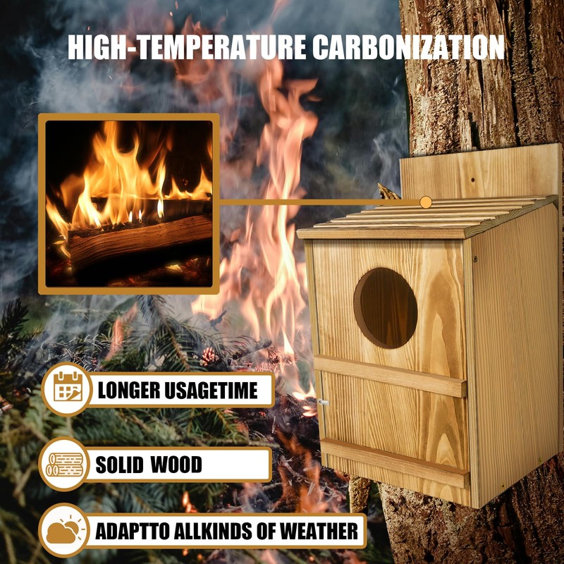 BKISVWCSop Owl House,Wooden Owl Box,Owl Houses for Outdoors, Suitable for