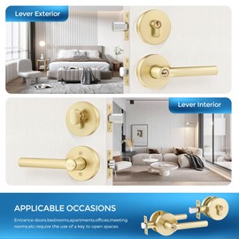 Leydebong 3 Pack Door Handleset with Single Cylinder Deadbolt, Gold Deadbolt, Reversible for Right and Left Side Single Keyed Alike Lock Set