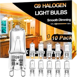 Vannise G9 Halogen Bulb 25W 10-Pack - Long Lasting, Dimmable 2800K Warm White Light Bulbs, 120V, 2-Pin Base for Chandelier, Range Hood Light