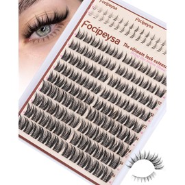 Focipeysa Wispy Lash Clusters Natural Eyelash Clusters Pestañas Postizas Naturales Spiky Manga Lash Extensions C Curly Individual Lashes 10-16mm with Bottom Lashes Clusters DIY Lash at Home