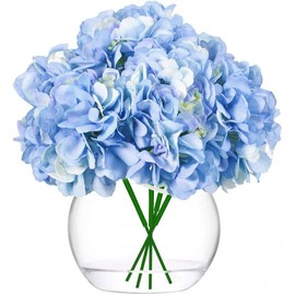 Cabezas de hortensias Artificiales, Flores de imitación de Seda Azul con Tallos Desmontables para la decoración del hogar del Ramo de la Boda (Paquete de 10)