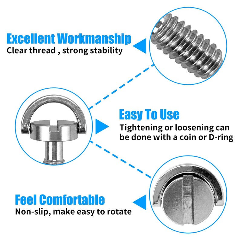 4Pcs Camera Mounting Screws,Camera Fixing Screws 1/4 Inch Camera D-Ring