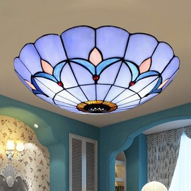 YIYIBYUS Ceiling Lamp Moroccan Hand-Made Stained Glass Ceiling Lamp LED Lamp in The Hall, Flush Installation in The Living Room, Bedroom and Dining Room(12 Inch)