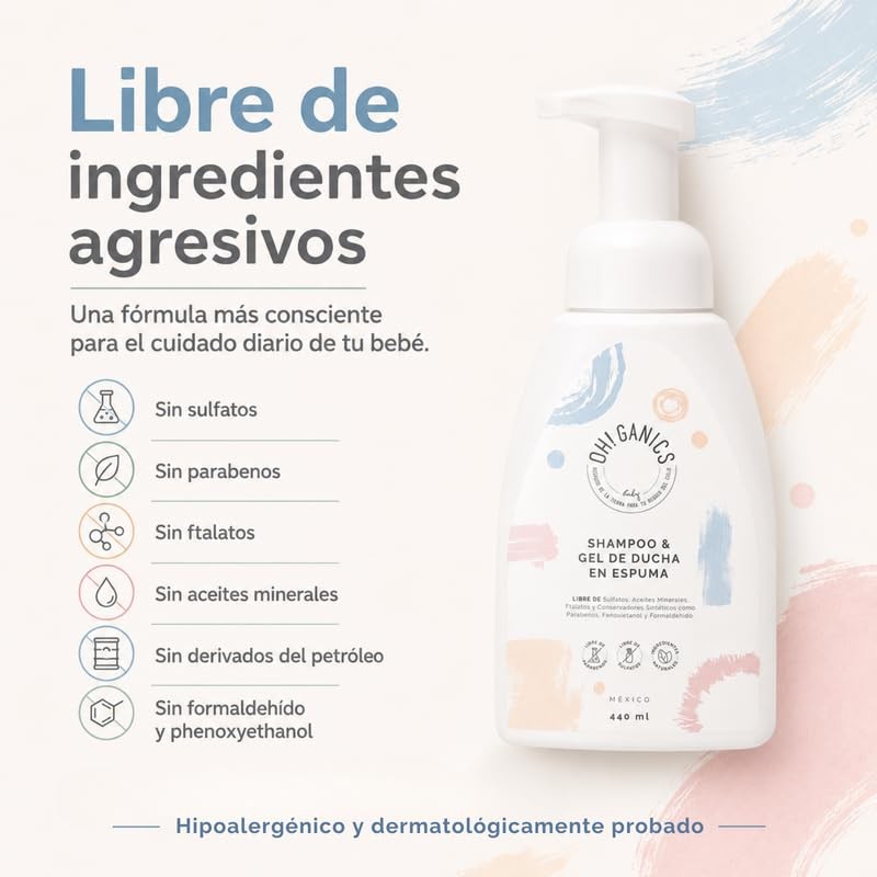 OH! GANICS Shampoo y Gel de Ducha Espuma Bebé 440