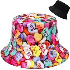 Malaxlx Love Candy Bucket Hat Beach Sun Hat for Women Men Teens Outdoor Travel Reversible Fishing Hat