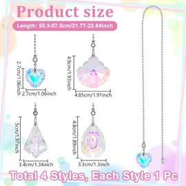 NBEADS 4 Pcs Ceiling Fan Pull Chains, 21.8-22.6inch Crystal Glass Pendants Lamp Decorative Pull Chain Extension with Iron Ball Chain for Ceiling Fan Light Decoration