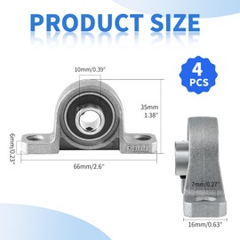 Pack of 4 Housing Bearings, Pillow Block Bearing, 10 mm Inner Diameter, Vertical Pillow Block Bearing, Flange Bearing for 3D Printers, Printing Machines, Axle Shaft Machine (KP000)