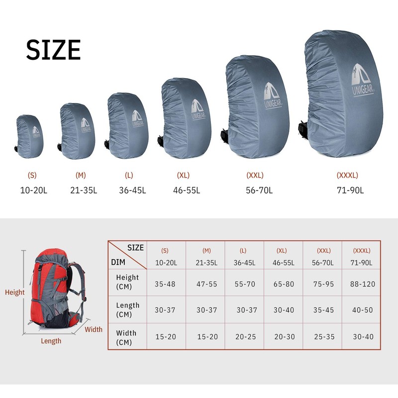 Unigear 10-90L Rainproof Backpack Cover Waterproof Dustproof Abrasion Resistant Durable