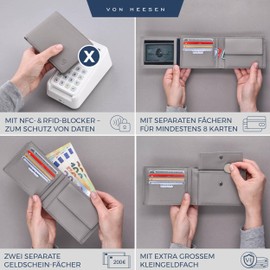 VON HEESEN Men's Leather Wallet with RFID Protection - Genuine Leather Wallet for Men - Women's Wallet, gray, landscape large (trifold)