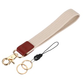 PATIKIL 8.2" Keychain Wristlet, Key Chain Wristlet Bracelet Braided Lanyard Car Key Wrist Strap Keychain Key Holder with Double Rings for Car Keys Wallet ID Card Phone, Beige