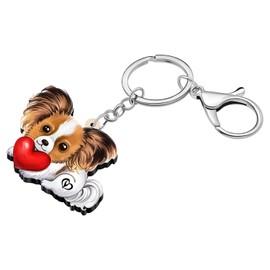 SHIGIE Acrylic Adorable Brown Papillon Dog Keychain Car Backpack Key Ring Pets Animals Jewelry For Women Puppy Lovers Gifts (Orange)