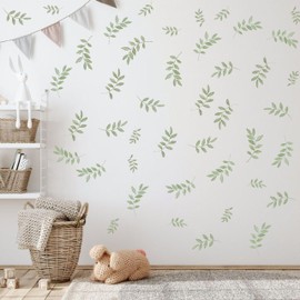 Green Leaves Wall Dacals - Boho Greenery Leaves Wall Decals,Botanical Leaves Wall Stickers,Nursery Wall Stickers,Watercolor Neutral Nursery Decor