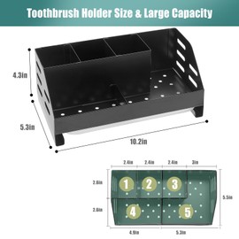 Samhe Toothbrush Holder, Bathroom Countertop Accessories Organizer, 5 Compartments Electric Toothbrush Toothpaste Holder with Drain Tray