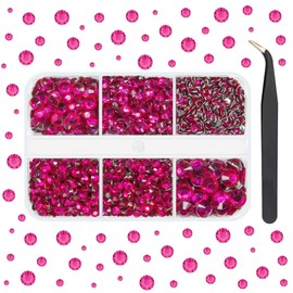 qiipii Rose Red Resin Crystal Rhinestones for Bedazzling Crafting 2mm 3mm 4mm 5mm 6mm Dark Hot Pink Flatback Stones Gems Diamonds Crystals Charms for Nails Face Eyes Makeup Tumblers Bottles DIY Crafts