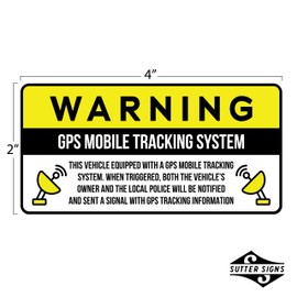 Anti-Theft Car Vehicle Stickers with GPS Tracking Warning (Pack of 6 Decals)
