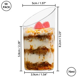 BELLE VOUS Pack of 50 Mini Plastic Dessert Cups - L5 x H8.2 cm - 70 ml - Transparent Round Reusable Plastic Cups for Dessert, Serving & Dessert Glasses, Plastic for Tasting, Appetizers & Dessert