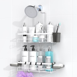 AKTECKE Shower Caddy Hanging Bathroom Organizer: Rustproof Shelf for Inside Shower - No Drilling Racks Over Showerhead - Bath Shelves for Shampoo, Soap White