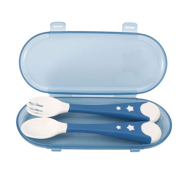 2Pcs Baby Utensils Spoon Fork, Portable Infant Feeding Training Food