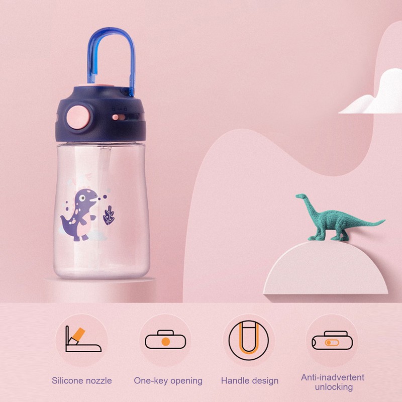420ml Water Bottle Portable Cute Cartoon Straw Cup Drinking Bottle