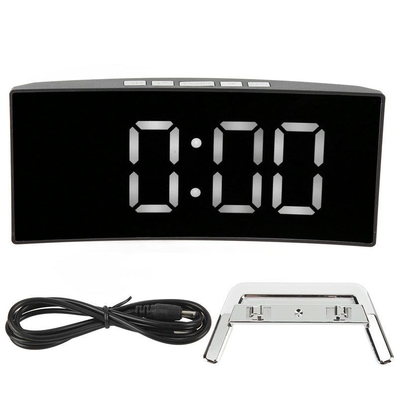 Digital Alarm Clock Mirror Smart Light Sensing Curved Screen LED
