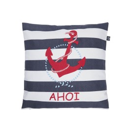 SCHIETWETTER Accessoire Ahoi Cushion Cover 50 x 50 cm, Cushion Cover, Decorative Cushion, Striped, Anchor, Maritime Navy OS