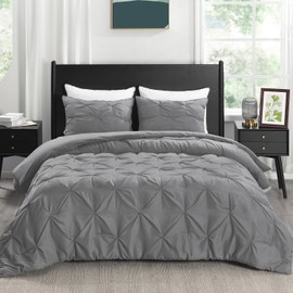 downluxe Pintuck Queen Comforter Set with 2 Pillow Shams - 3-Piece - Queen Bed Comforter Set for All Seasons, Pinch Pleat Microfiber Down Alternative Bedding Comforter Sets