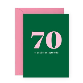Tarjetas de 70 cumpleaños para mujeres, abuelas, abuelas, tías - Setenta y fabulosas - Regalos de 70 cumpleaños para mujeres - Diseño minimalista moderno verde - Incluye pegatinas divertidas