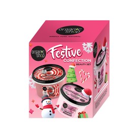 Organic Shop Festive Confection Beauty Set - with Candy Cane Body Scrub (250ml) and Whipped Meringue Body Soufflé (250ml)