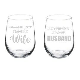 MIP Set of 2 Wine Glass Goblet Gift Girlfriend Fiancee Wife Boyfriend Fiance Husband Husband And Wife Wedding For Couple Bride And Groom (17 oz Stemless)