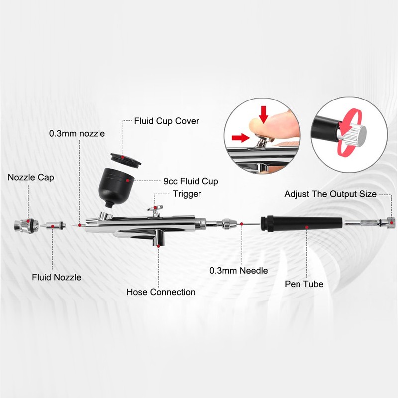 Airbrush Kit 32PSI High Pressure Adjustable Airflow 0.3mm Nozzle Rechargeable