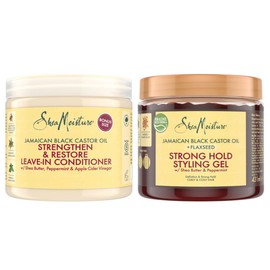 SheaMoisture Jamaican Black Castor Oil Strengthen & Restore Leave-In Conditioner 431 ml & SheaMoisture Jamaican Black Castor Oil Strong Hold Styling Gel for coily & curly hair 431 ml