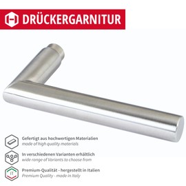 Gedotec Handle Set Stainless Steel Matt Brushed [PZW Interchangeable Fittings] 1 x Door Fittings Round Rosette I Door Handles Interior Doors L Shape I Door Handle Door Thickness 35-47 mm Door Fitting
