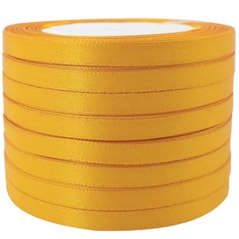 Satin Ribbon 1/4 inch for Gift Wrapping 200 Yards Assorted Thin Fabric Bow Ribbons for Crafts & Hair 6mm Skinny Solid Flower Bouquet Ribbon Bulk for Christmas-Party & Home Decoration (17 Gold)