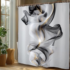 Miyotaa - Juego de cortinas de ducha abstractas, modernas, negras, grises, doradas, 60 x 71 pulgadas de alto, contemporáneas, minimalistas, neutrales, impermeables, con 12 ganchos