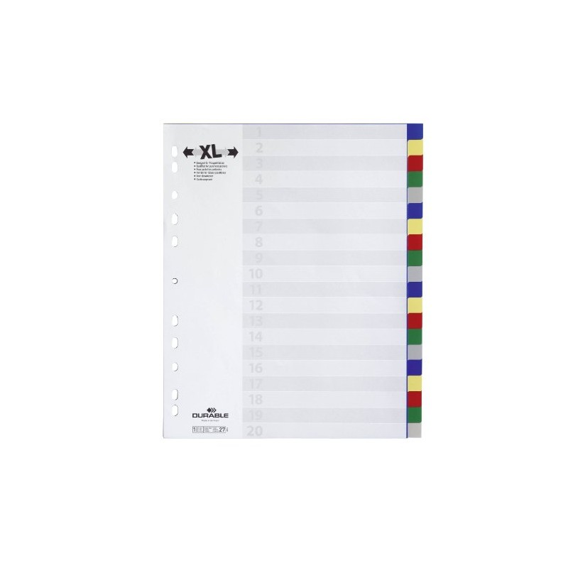 Durable 675927 Index Plastic with Coloured Tabs Extra-Wide Pack of