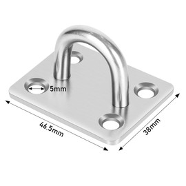 Gudui 4 Pcs Heavy Duty Eye Plate, Stainless Steel Oblong Pad Eye Plate Hook, Staple Ring Hook Loop Sail Shade Marine Hardware, Wall Ceiling Hooks Hanger for for Marine Washing Line Suspension, Silver