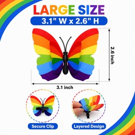 16 Pcs Rainbow Butterfly Hair Clips, Gay Pride 3D Hair Accessories for Women Men, Pride Day Parades Celebrations Decorations Party Costumes