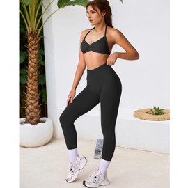 MAYROUND Gym Sets for Women 2 Piece Outfit Gym Halter Backless Sports Bra and Scrunch Leggings Set Seamless Yoga Tracksuits